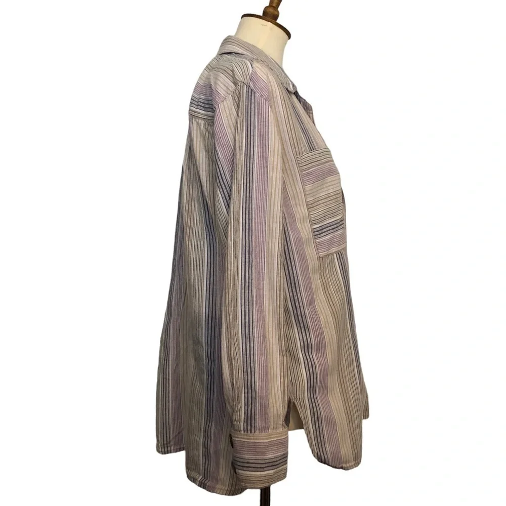 Free People High Tide Striped Button Down Shirt.‎ Size XS but oversized. Striped